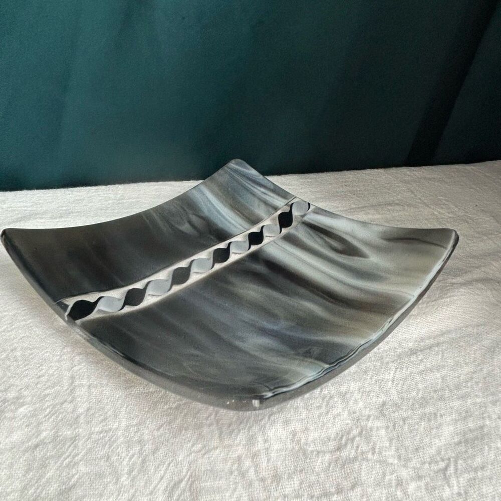 Fused Glass Black Marble Twist Design Trinket Tray Valet